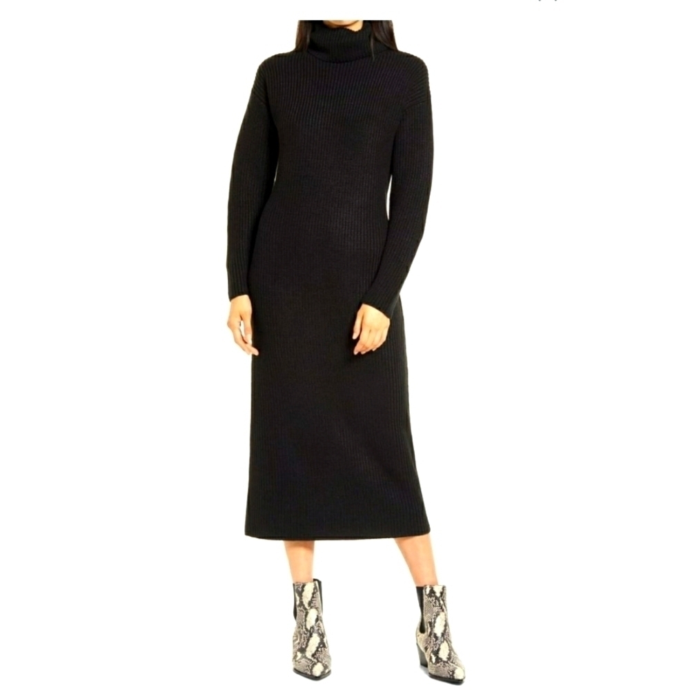 NWT Charles Henry Women's Black Long Sleeve Turtleneck Sweater Dress, Size M